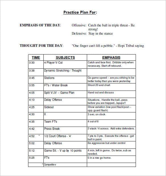 Basketball Practice Schedule Template Free