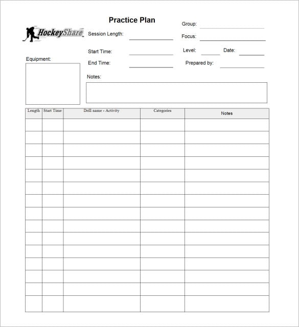 printable hockey practice schedule template free pdf