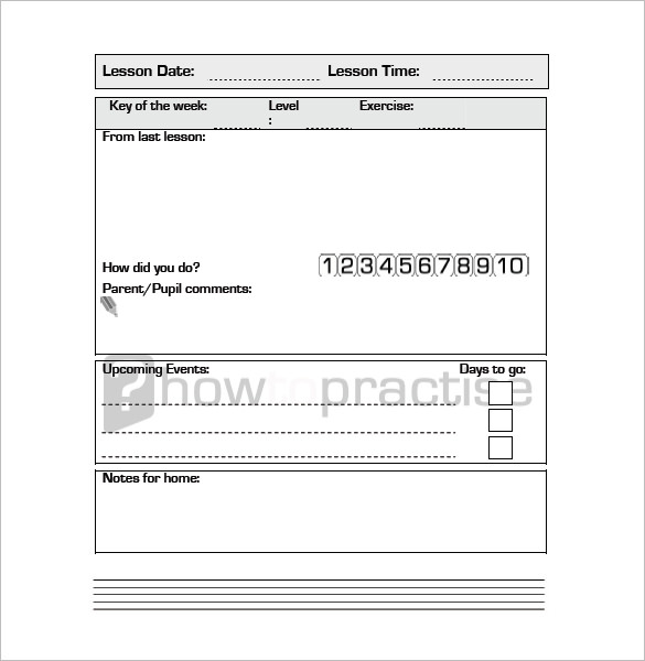 practice diary lesson schedule template download