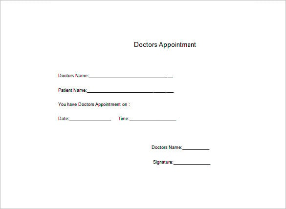 doctor appointment note free word download