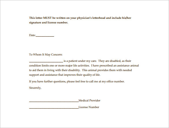 Service Dog Letter Template From Doctor