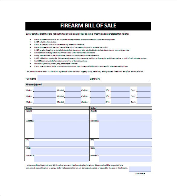 gun bill of sale template free download