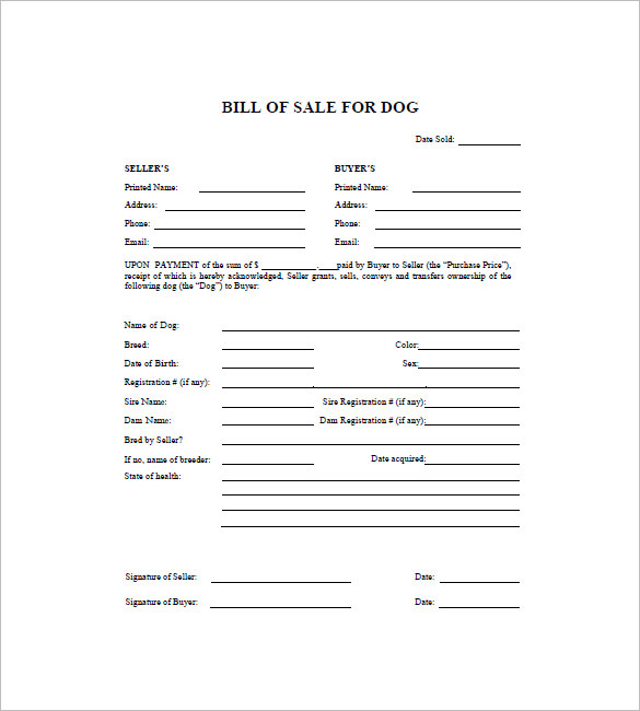 Dog Bill Of Sale 8 Free Sample Example Format Download 