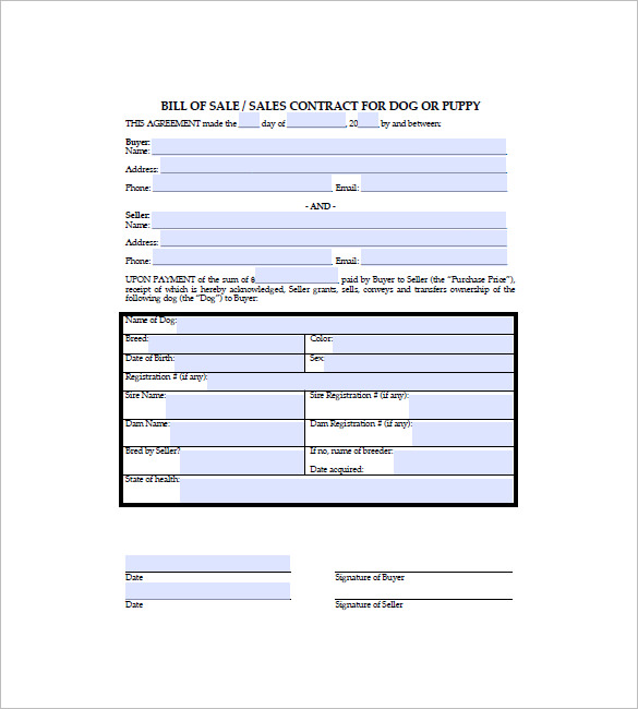 dog bill of sale 8 free sample example format