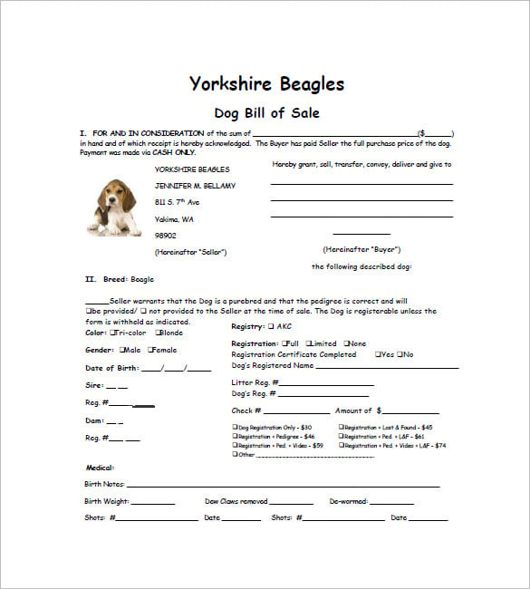 Dog Bill of Sale Template 13+ Free Word, Excel, PDF Format Download
