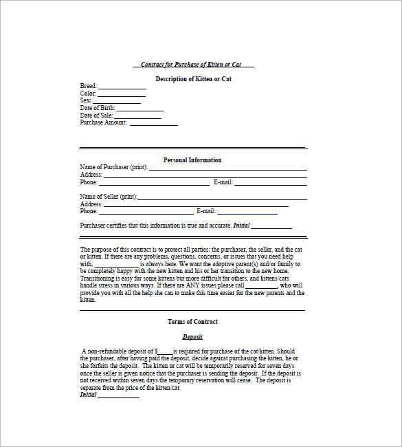 Cat Bill of Sale Template 8+ Free Word, Excel, PDF Format Download