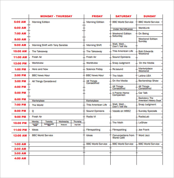 wbez program schedule template free pdf format