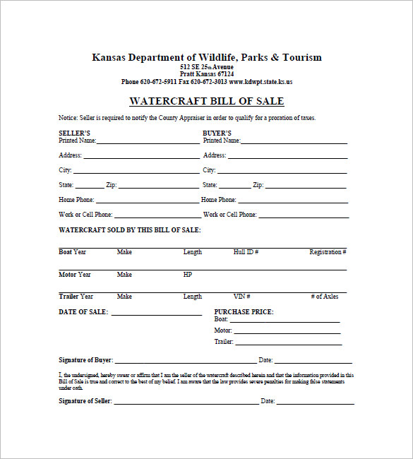 kansas watercraft bill of sale