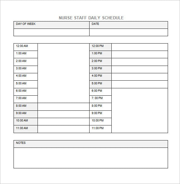 daily nurse schedule template free word doc