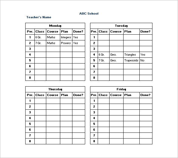 11 Teacher Schedule Templates Docs Excel PDF
