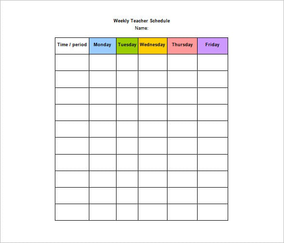 download weekly teacher schedule template word format