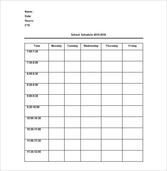 editable hig school teacher schedule template free download