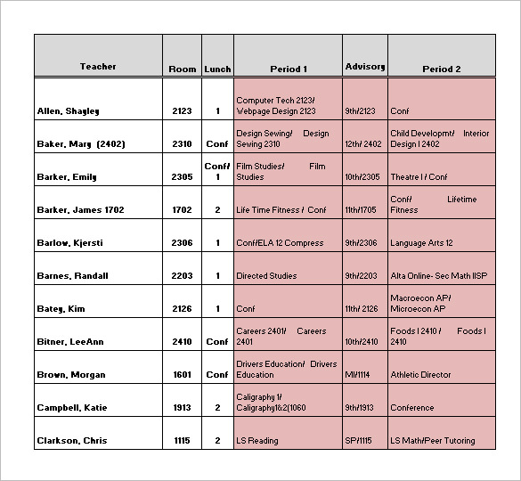 11+ Teacher Schedule Templates - Docs, Excel, PDF