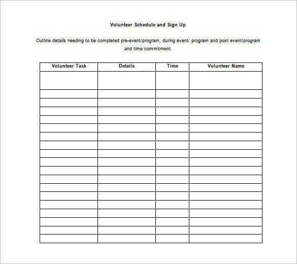 volunteer schedule and sign up template in word doc