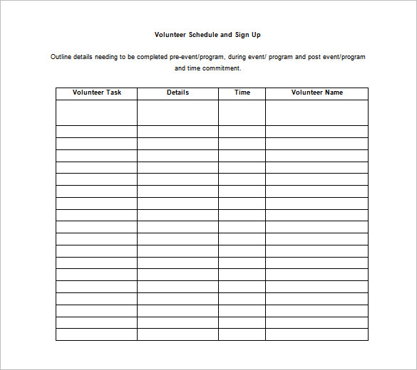 Volunteer Schedule Template Master of Documents