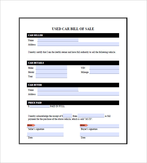 auto bill of sale template word