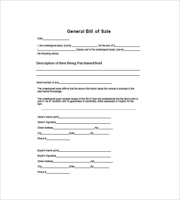 General Bill of Sale 18+ Free Word, Excel, PDF Format Download