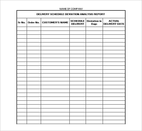 free delivery schedule deviation analysis report printable