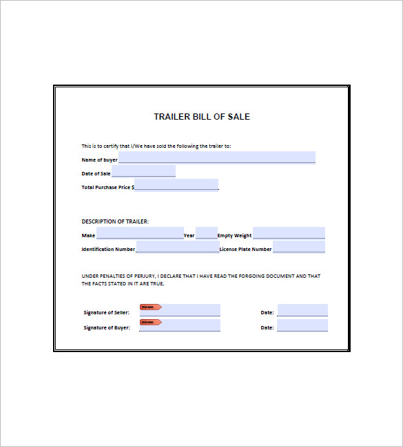 trailer bill of sale 8 free word excel pdf format download free