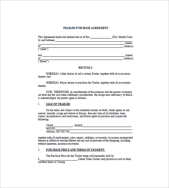 trailer bill of sale 9 free sample example format