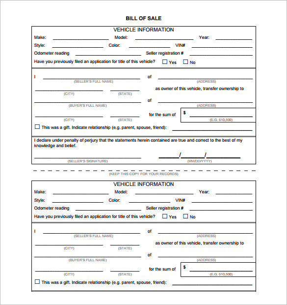 vehicle bill of sale template pdf format download