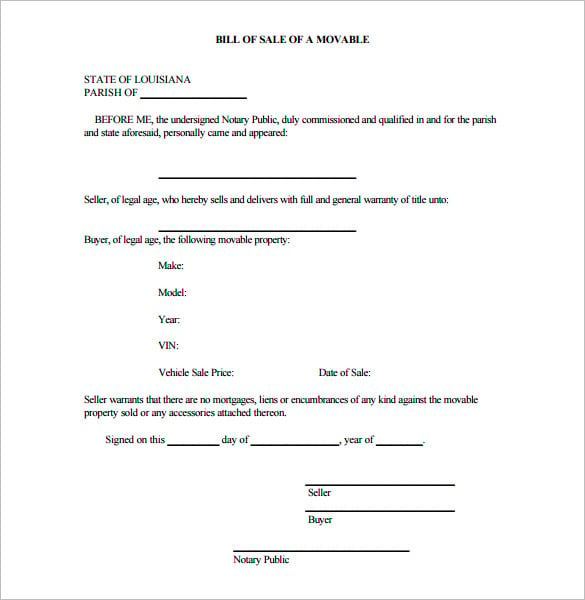 movable state bill of sale template download