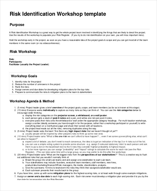 risk identification workshop agenda