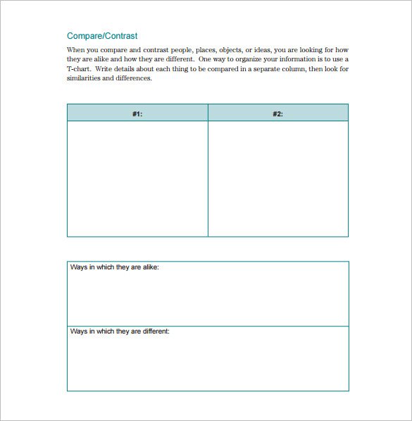 Compare And Contrast Chart Template Free