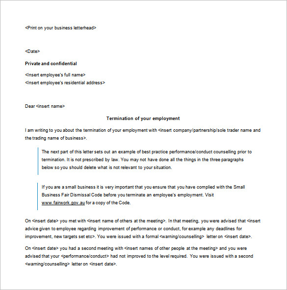 0 days notice letter to employment free word