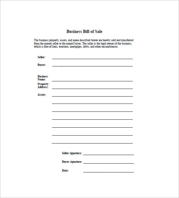 free business bill of sale download