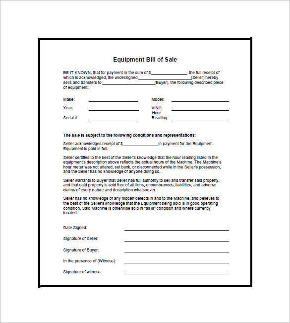 Equipment Bill Of Sale 6 Free Sample Example Format Download 