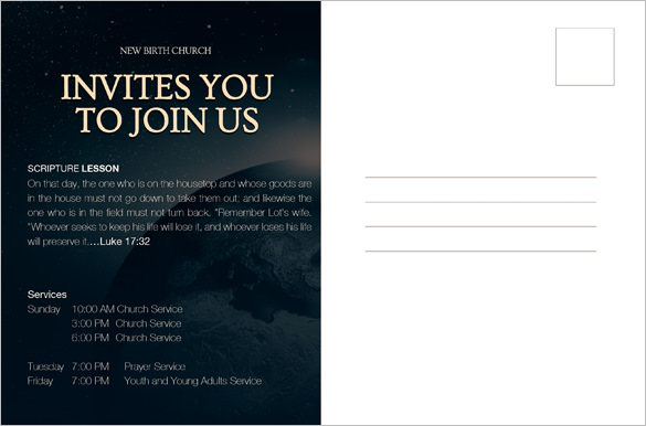 security church modern postcard template download