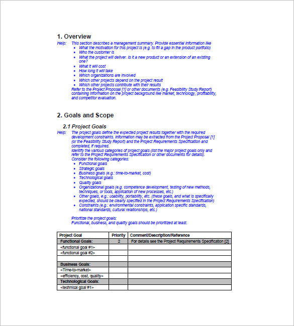 project list template word