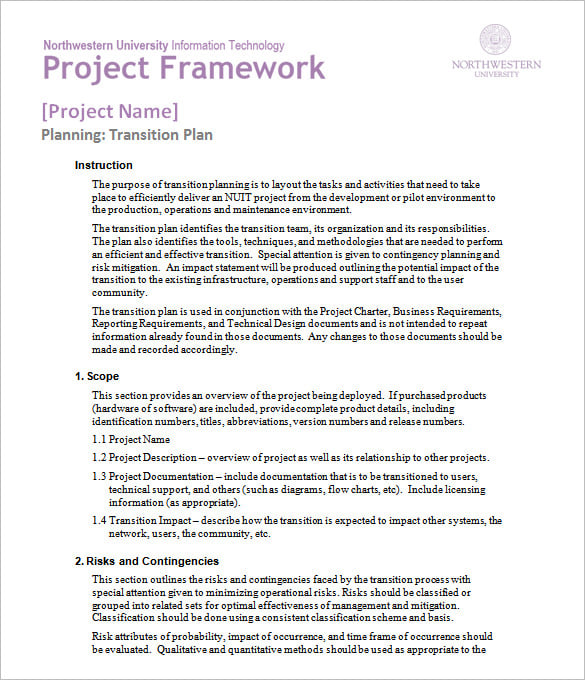 project management transition plan template