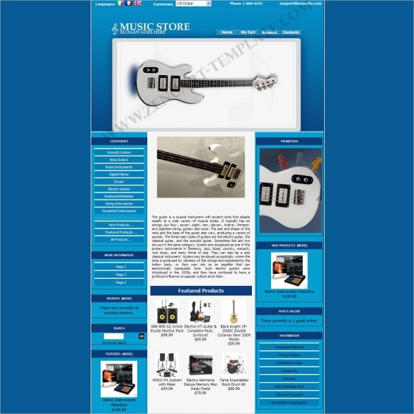 guitar music store zencart template