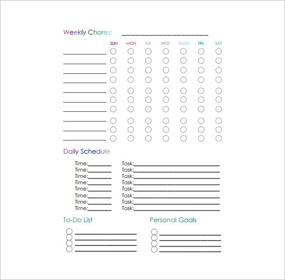 childrens weekly chore chart free pdf template