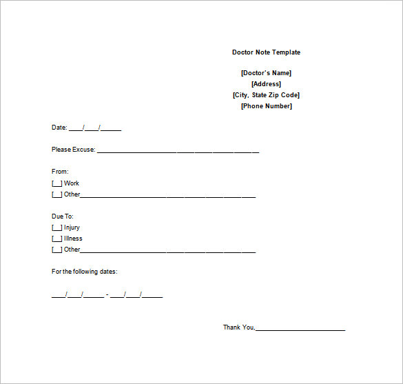 Microsoft Word Doctors Note Template