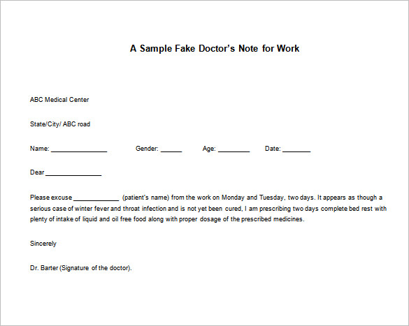 Doctors Note Template – 8+ Free Word, Excel, PDF Format ...