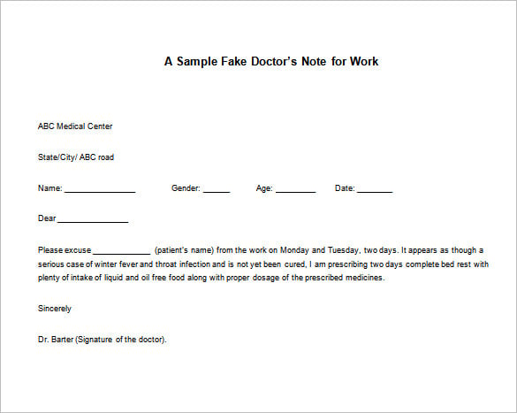 fake doctor’s note for work word free download