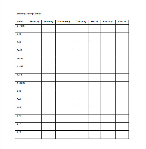 blank study schedule template free download word format