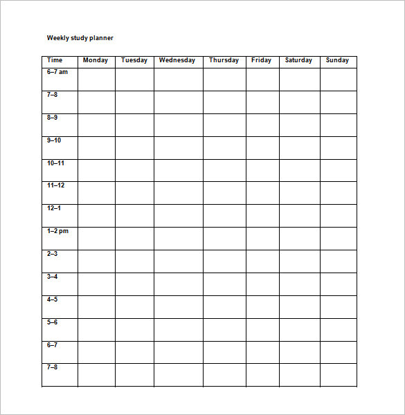 Blank Study Schedule Template