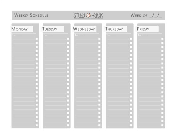 printable weekly schedule template pdf format