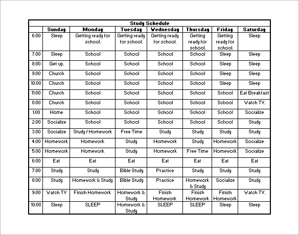 daily routine study schedule template download