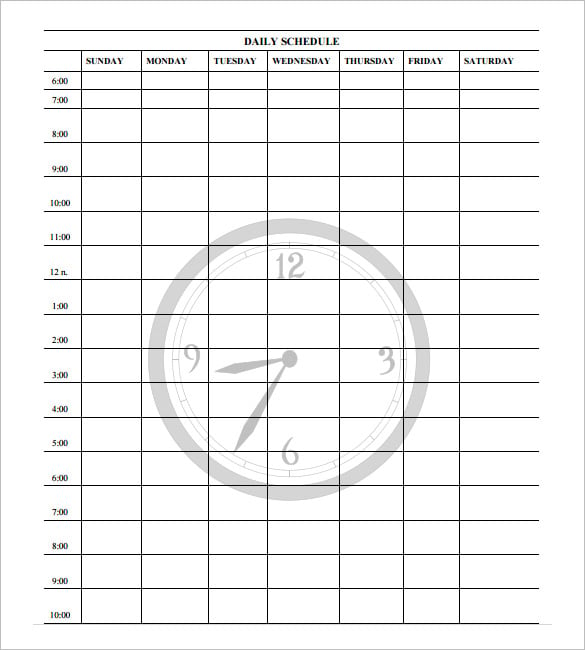 day wise daily schedule template free download