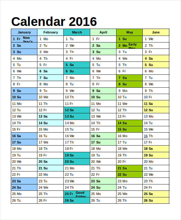 generic monthly calendar template