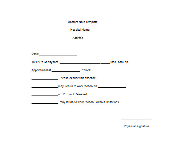 doctor note templates for work 7 free sample example format