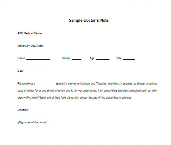 Doctor Note Templates For Work 8 Free Sample Example Format 