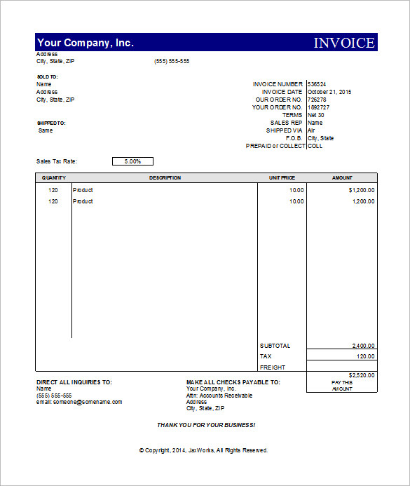 Invoice Template - 53+ Free Word, Excel, PDF, PSD Format Download ...