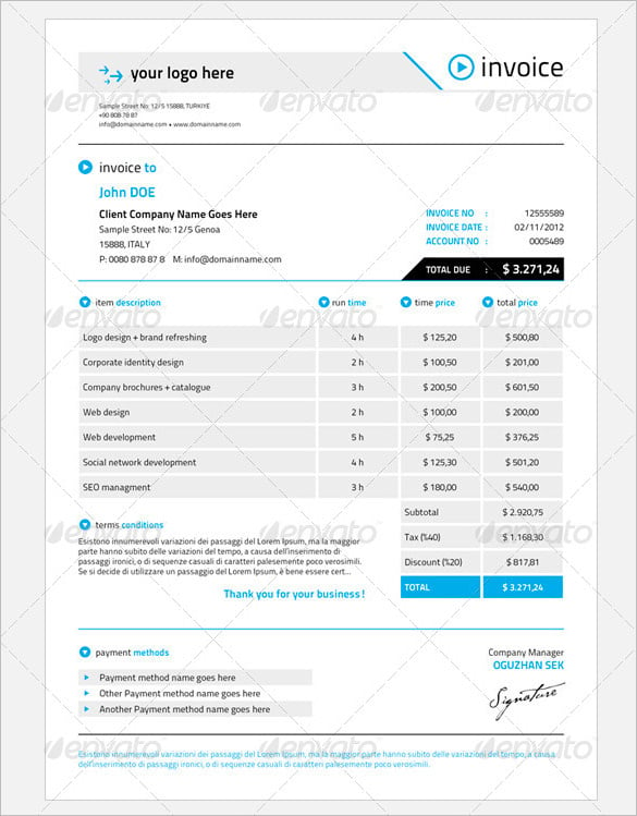 sample business invoice template in word excel