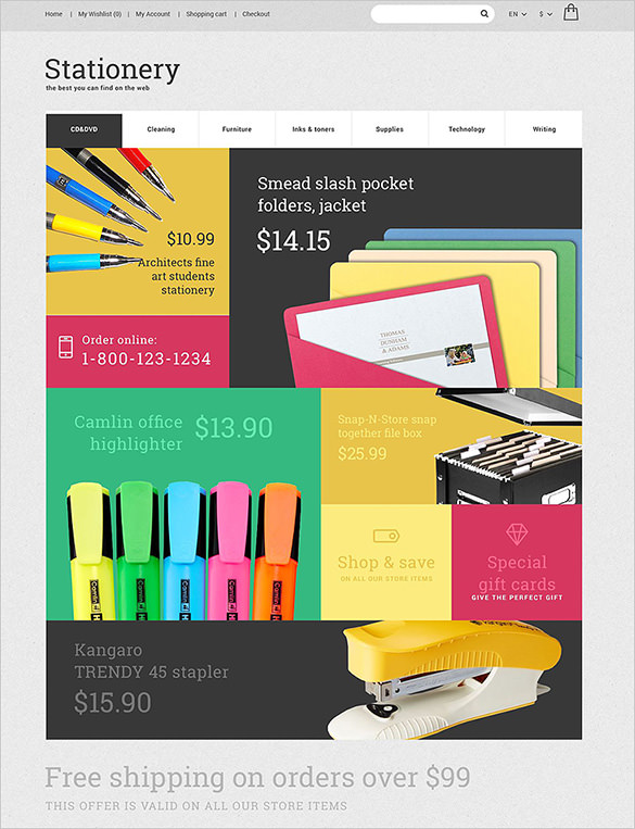 colorful stationery opencart theme